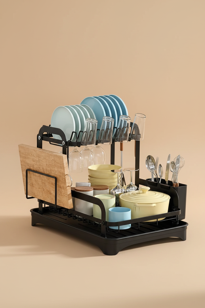 2-Tier Dish Drying Rack — Sandy Beige Editorial