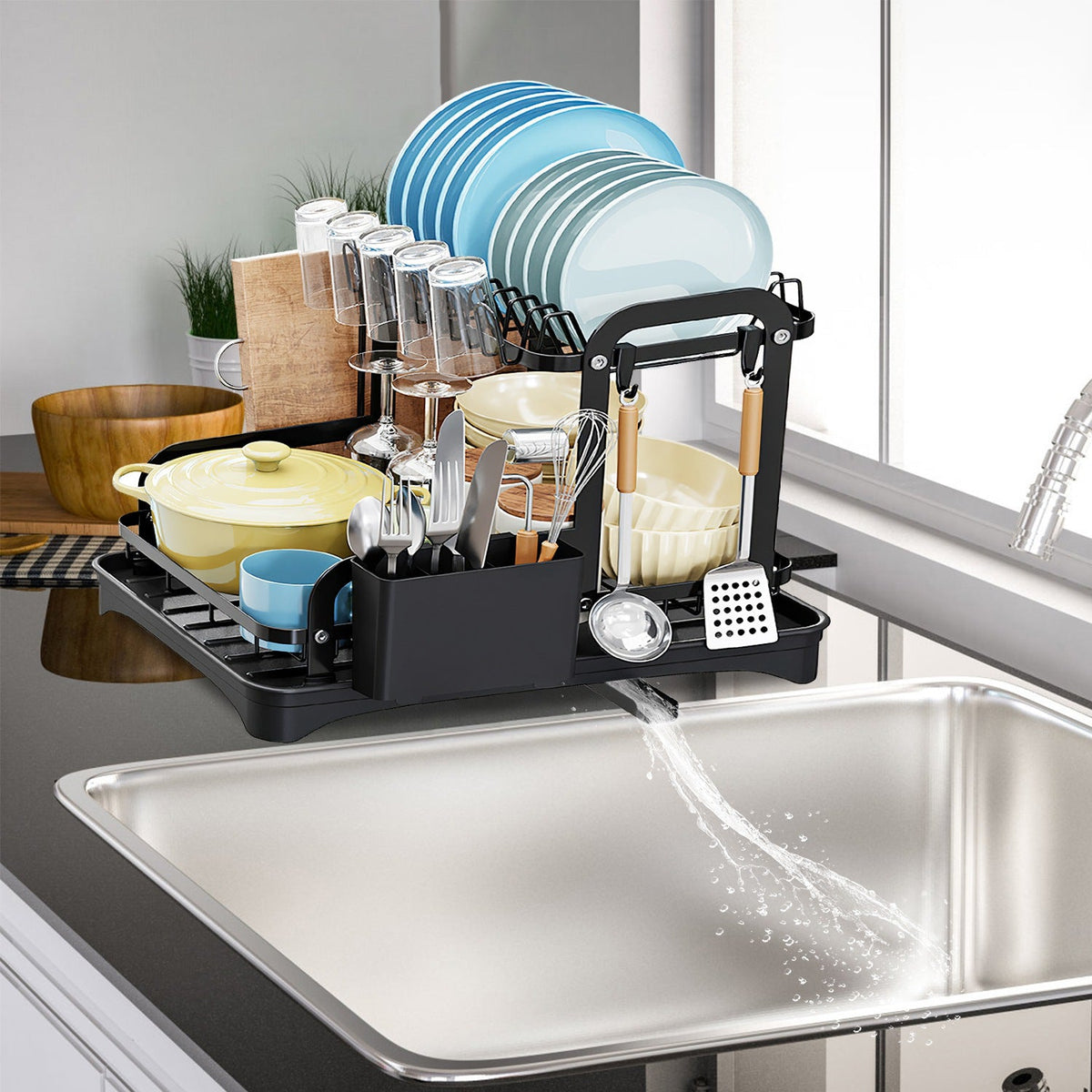 2-Tier Dish Drying Rack For Kitchen Counter Space Saving