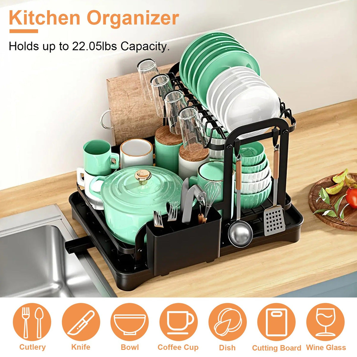 2-Tier Dish Drying Rack For Kitchen Counter Space Saving