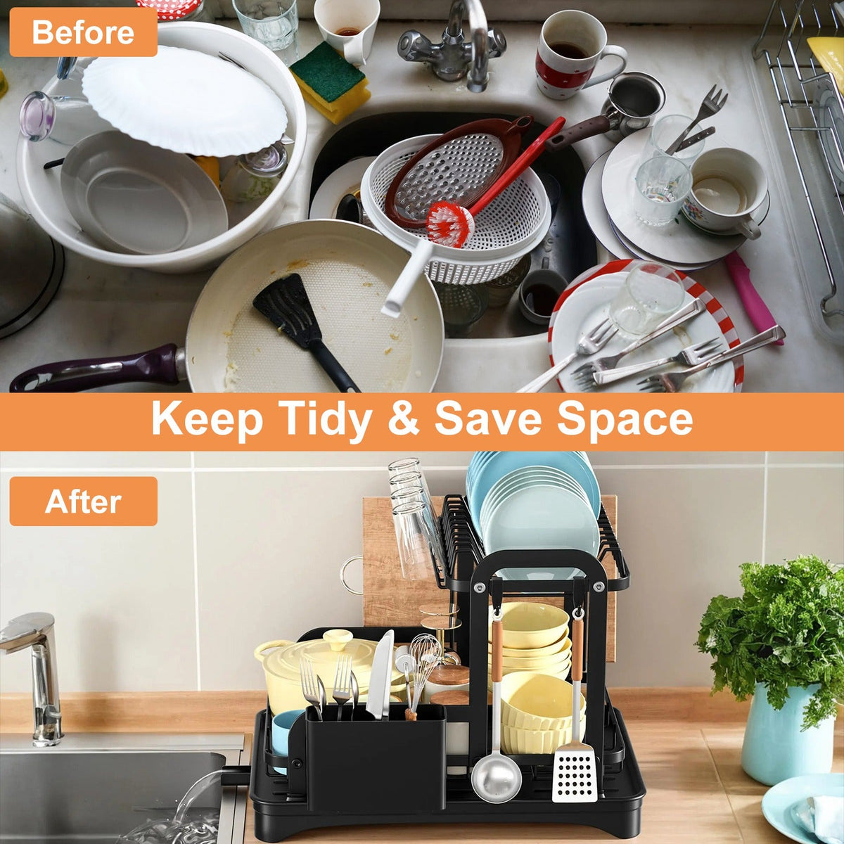 2-Tier Dish Drying Rack For Kitchen Counter Space Saving