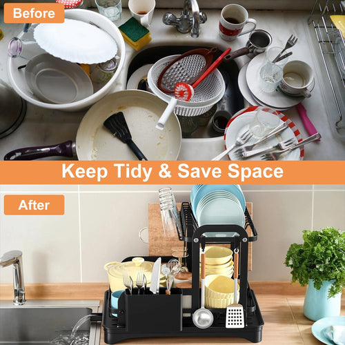 2-Tier Dish Drying Rack For Kitchen Counter Space Saving