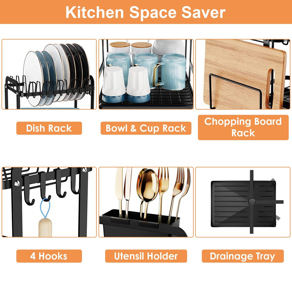 2-Tier Dish Drying Rack For Kitchen Counter Space Saving