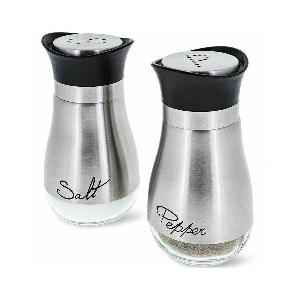 Salt and Pepper Shakers | Stainless Steel & Glass Set BPA Free, 4oz
