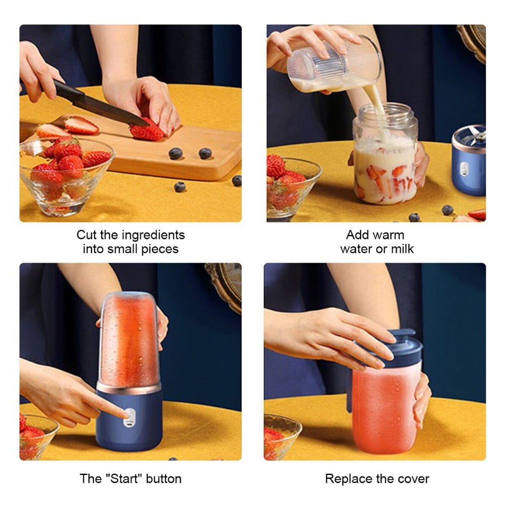 Portable Blender USB Rechargeable - 400ml Smoothie Maker w/ 6 Blades