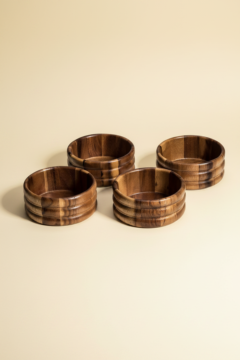 Acacia Salad Bowls 4-Piece Set — Beige Editorial