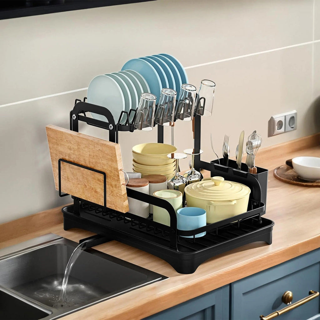 2-Tier Dish Drying Rack For Kitchen Counter Space Saving