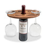Acacia Wood Wine Bottle & Glass Holder For 2 Glasses | Portable