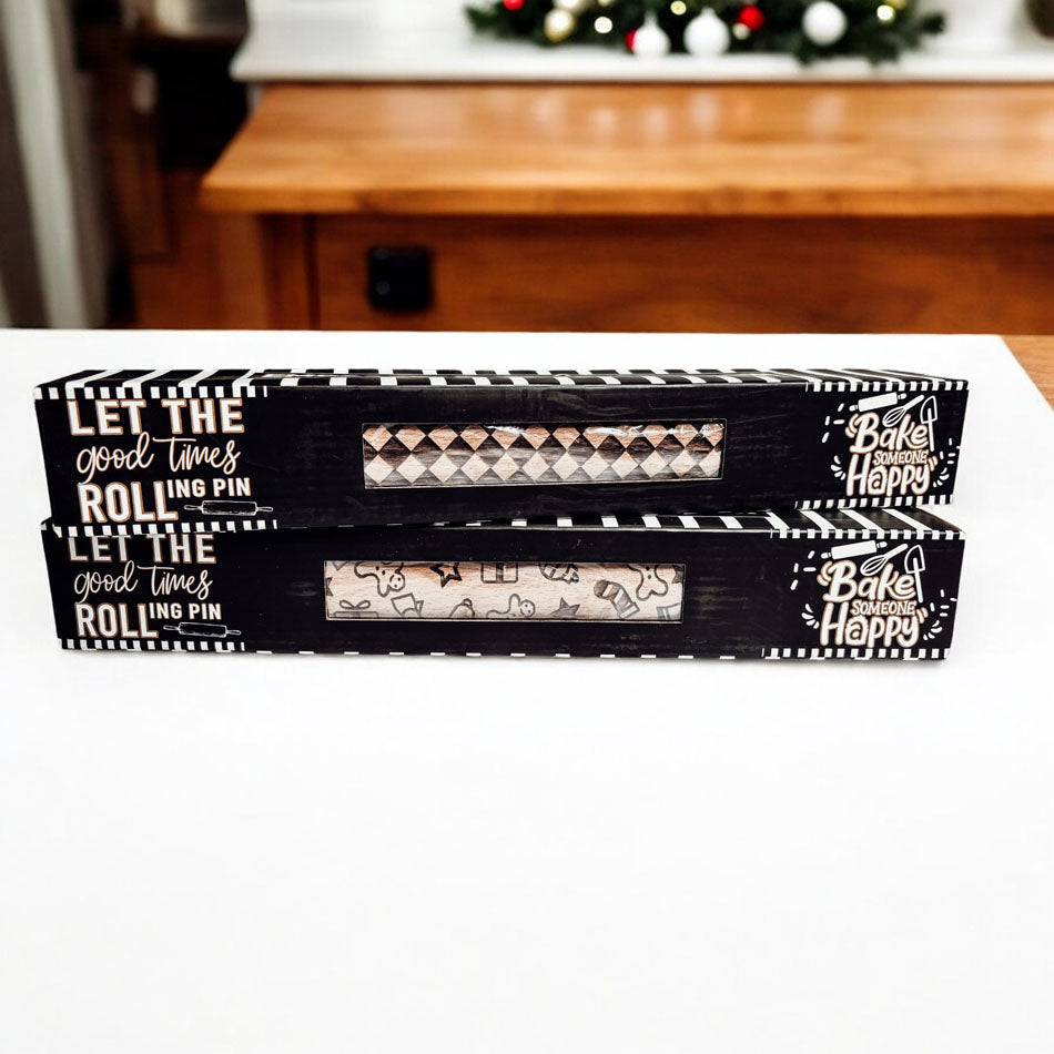 Embossed Rolling Pin with Cookie Cutter - Dough Roller - Gift Set