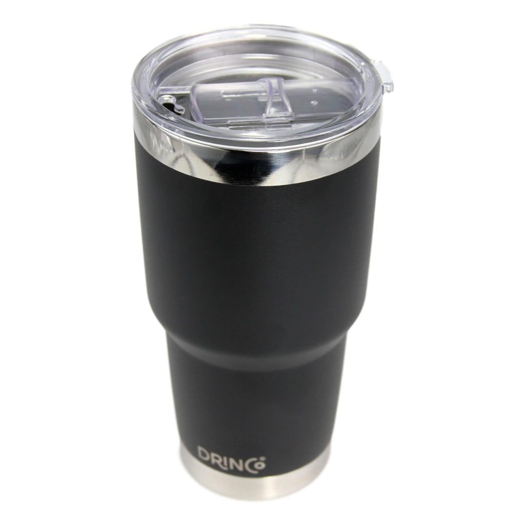 DRINCO® 30oz Insulated Tumbler | Spill Proof Lid w/2 Straws (Black)