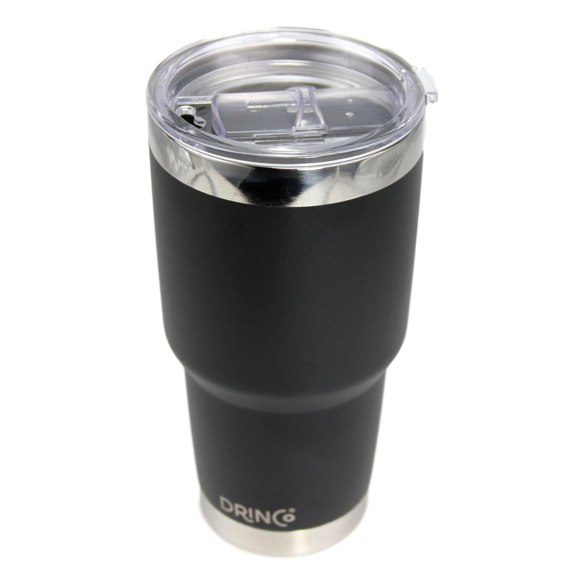 DRINCO® 30oz Insulated Tumbler | Spill Proof Lid w/2 Straws (Black)