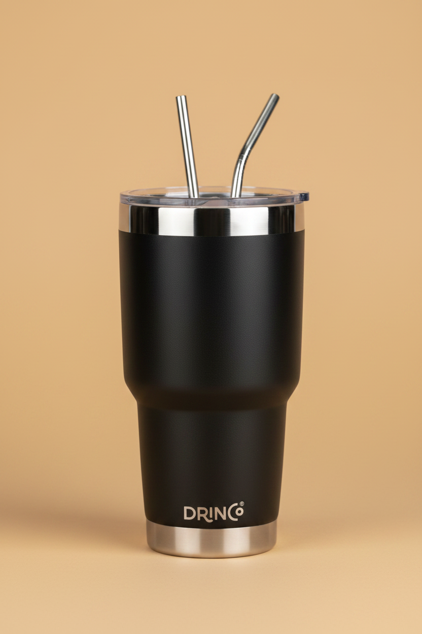 DRINCO Black Tumbler — Sandy Beige Editorial