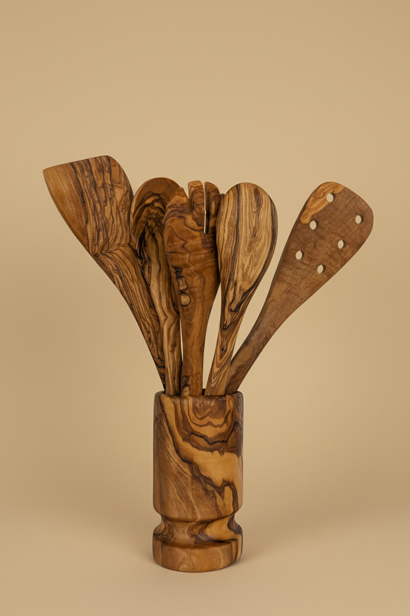 Olive Wood Kitchen Servers Set — Sandy Beige Editorial
