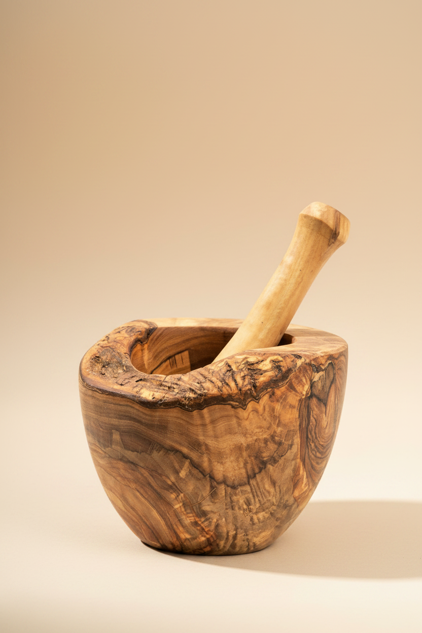 Olive Wood Mortar and Pestle — Beige Editorial