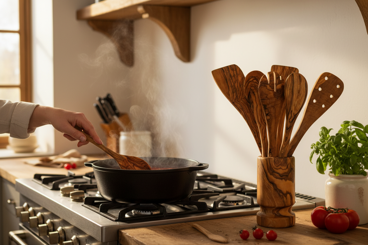 Olive Wood Spoon in Use