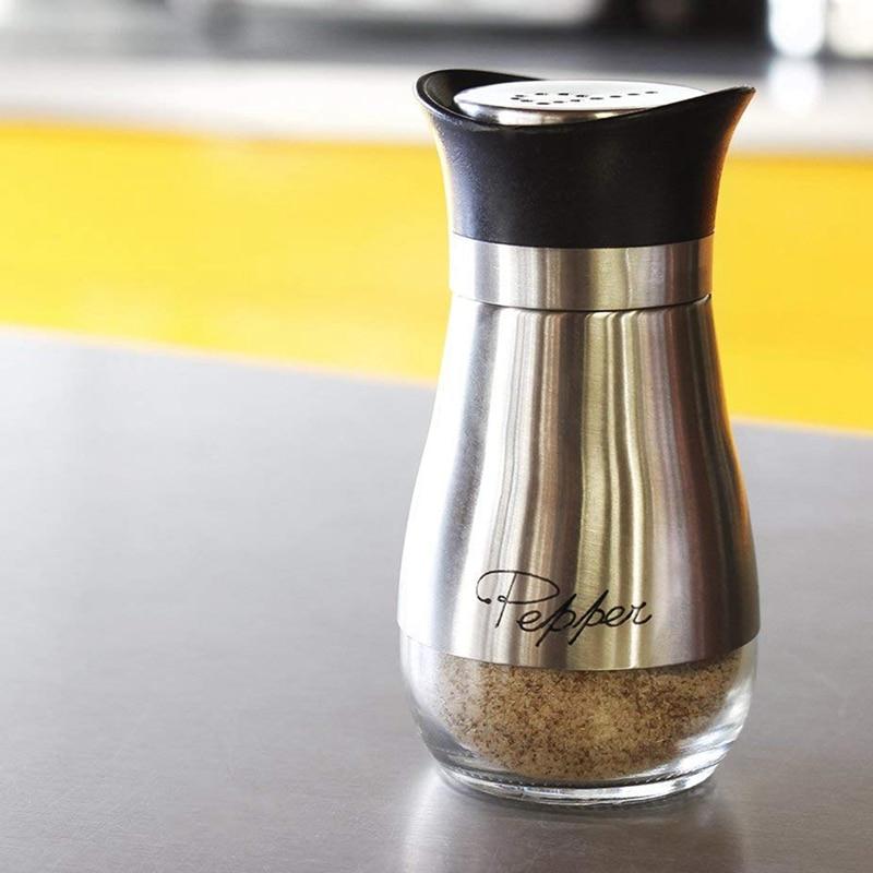 Salt and Pepper Shakers | Stainless Steel & Glass Set BPA Free, 4oz