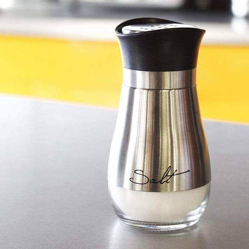 Salt and Pepper Shakers | Stainless Steel & Glass Set BPA Free, 4oz