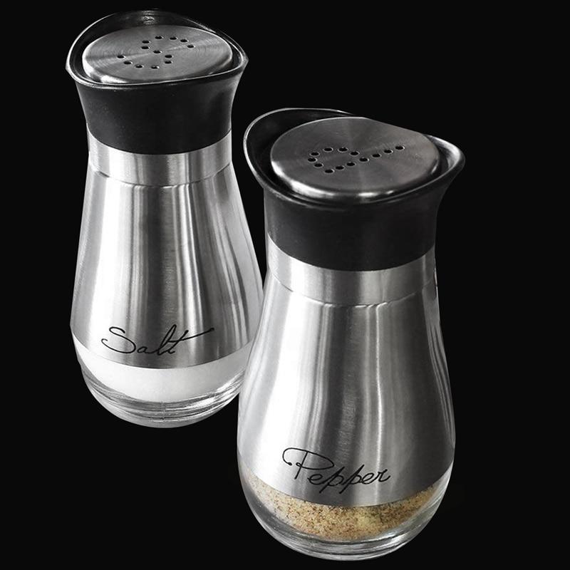 Salt and Pepper Shakers | Stainless Steel & Glass Set BPA Free, 4oz